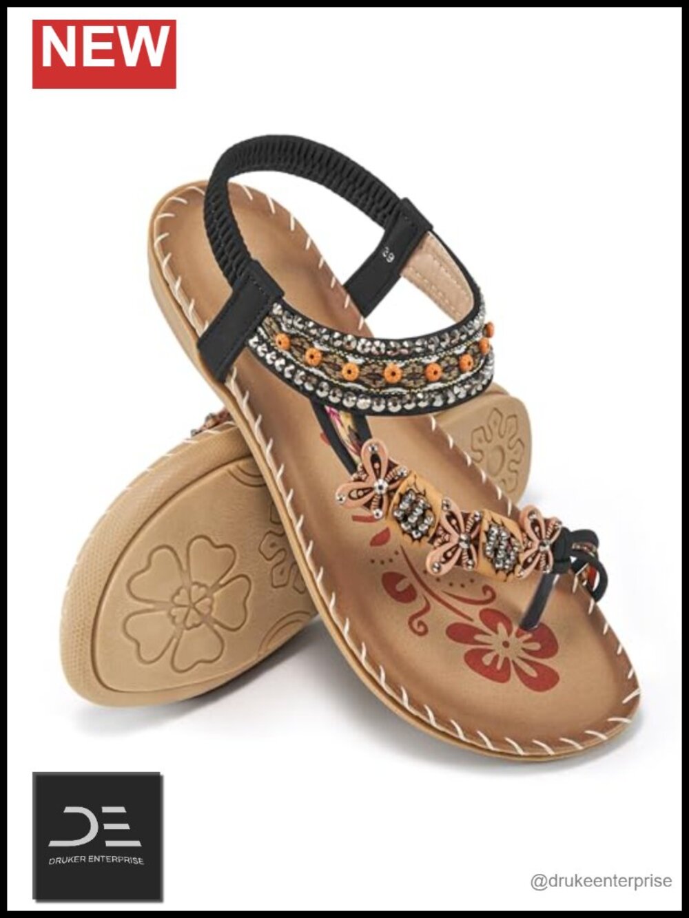Boho Beaded Toe Ring Flat Sandals for Women - Comfortable Casual Summer Walking